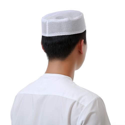 JIAHG 3pcs Breathable Mesh Fabric Muslim Prayer Kufi Skull Cap Islam Kufi Headware Takke Praying Beanie Hat Kofia Topi Hat - color: White-3pcs/Pack