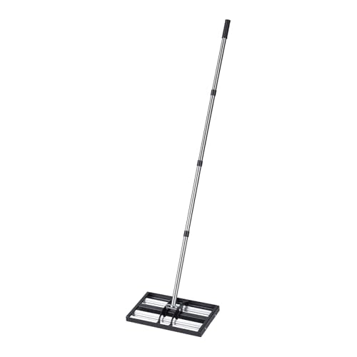 VEVOR Updated Lawn Leveling Rake with Roller, 17" x 10" Stainless Steel Lawn Leveler with 63.4" Adjustable Handle, Heavy Duty Yard Leveling Rake, Effort Saving Lawn Leveling Tool for Yard Golf Court - size: 10x17x70in (with Roller)