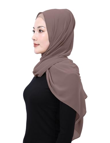 Matched Hijab and Undercap Set, Chiffon Muslim Head Scarf for Women, A Perfectly Decent Combination - color: Taupe
