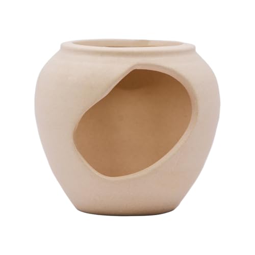 AnRui Fish Tank Hideout Ceramic Jar Aquarium Decorations Cave Cute Jar with a Hole Aquarium Accessories Decor Ornaments for Cichlid, Small Fish, Shrimp to Play Hide Breed Habitat, Apricot