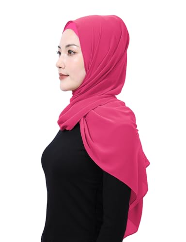 Matched Hijab and Undercap Set, Chiffon Muslim Head Scarf for Women, A Perfectly Decent Combination - color: Rose Red
