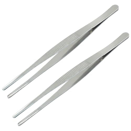 8 Inch Stainless Steel Forceps, 2 Pcs, Straight Metal Tweezers | General Application, Kitchen, Crafts, Plants - size: 8 Inch