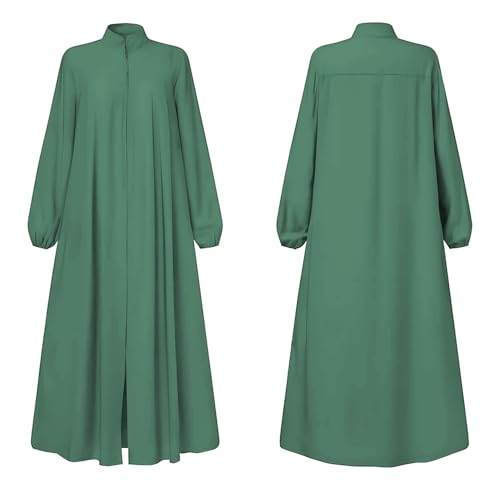 Womens Abaya Muslim Long Sleeve Front Zipper Dress Prayer Islamic Clothes with Pockets - color: Green, size: XX-Large