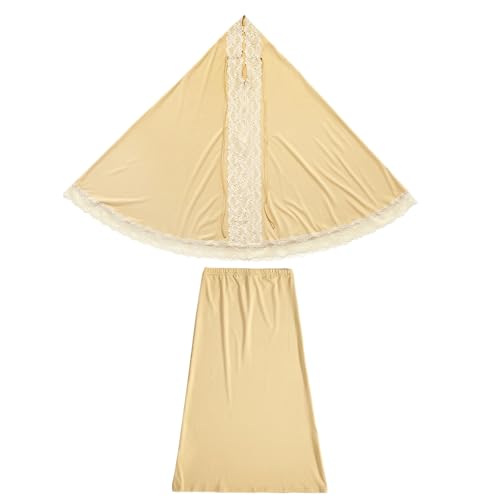 Girls Prayer Dress Muslim Abaya with Hijab 2pcs for Teen Girl Long Sleeve Islamic Maxi Set Arabic Ramadan Jilbab Eid Clothing - color: A-light Yellow, size: 9-10 Years