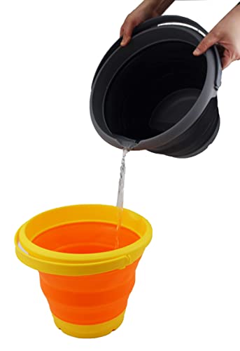 SAMMART 5.5L (1.4 Gallon) Collapsible Plastic Bucket - Foldable Round Tub - Portable Fishing Water Pail - Space Saving Outdoor Waterpot (Yellow/Carrot (Set of 2)) - color: Yellow/Carrot (Set of 2)