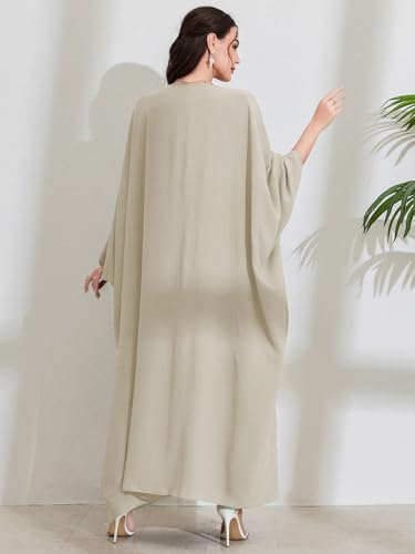 Women's Modest Hidden Adjustable Belt Oversized Abaya Muslim Dress Prayer Robes Kaftans - color: Apricot