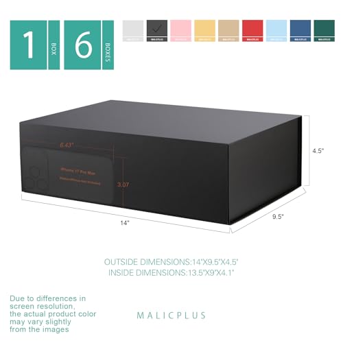 6 Large Black Gift Boxes with Magnetic Lid 13.5x9x4.1 Inch - color: Black, size: 1 Count (pack of 6)