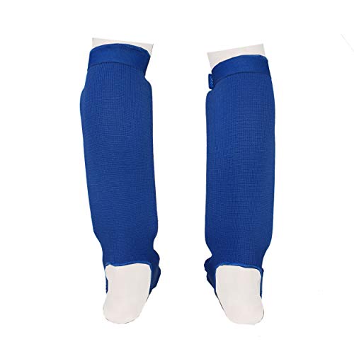 Twister Muay Thai Boxing Kickboxing Karate Shin Guard Taekwondo MMA | Elastic Cotton Cloth Shin & Instep Padded Guards | Shin in Steps Shin Guards Pair - color: BLUE/WHITE, size: Small-Medium