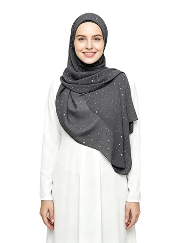 Lina & Lily Sparkle Shimmer Gold Glitter Women's Chiffon Hijab Head Scarf Shawl Wrap Lightweight - color: Dark Gray