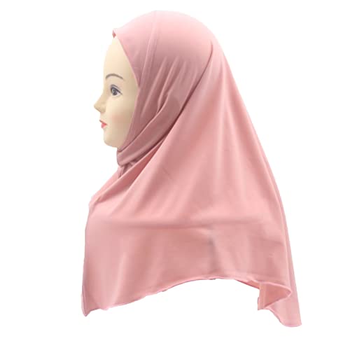 Girls Hijab Muslim Scarf for Kids – Ready to Wear, Solid Color, Soft & Breathable Daily Headwear for Ages 6-11 - color: Dark Pink