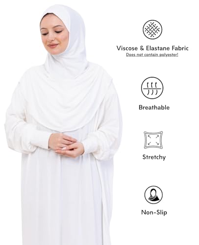 Prien Prayer Dress For Women, Cotton Muslim Abaya, Soft Hijab, Elegant Turkish Islamic Wear For Eid, Ramadan, Umrah, Hajj - color: Cream