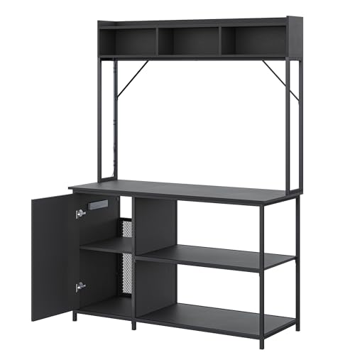 BELLEZE 55-90 Gallon Aquarium Stand with LED Lights, Fluted Cabinet for Fish Tank Accessories Storage, Heavy Duty Metal & Power Outlets, 1200 LBS Capacity, Turtle Tank Reptile Terrarium, Black Ebony