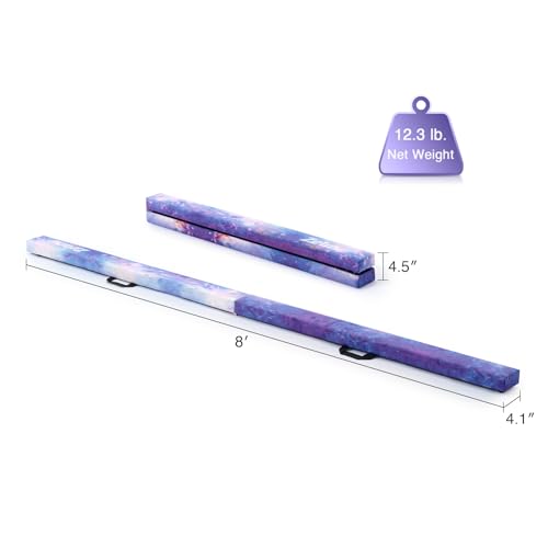 ZELUS 8' Folding Gymnastics Balance Beam, Floor Balance Beam w/Carry Handles Anti-Slip Base for Kids, Beginners & Professional Gymnasts - color: Star