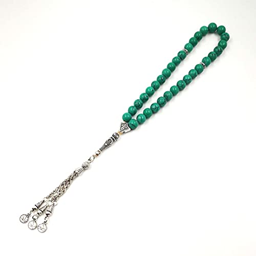Tasbih Green Turquoise Stone misbaha Muslim Prayer Bead Turkish Accessories (10mm x 33 Beads) - size: 10mm x 33 beads