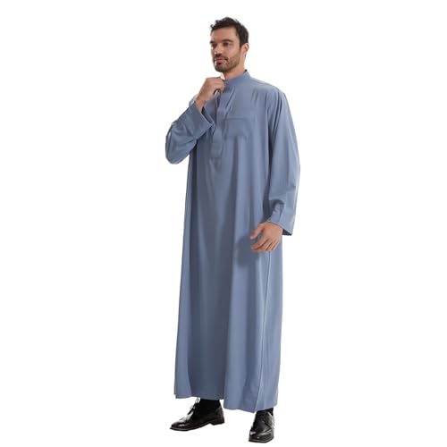 IWEMEK Muslim Thobe for Men Kaftan Thobe with Pockets Middle East Saudi Arabic Robe Ramadan Caftan Dubai Islamic Abaya Dress - color: Blue, size: 3X-Large