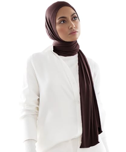 Harewom Muslim Hijab for Women Soft Stretch Headscarf Large Plain Turban Wrap Shawl Head Wrap for Everyday Wear - color: Brown Hijab Headscarf