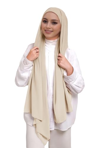 Lina & Lily Muslim Chiffon Instant Hijab Head Scarf with Matching Tie Back Jersey Undercap - color: Beige