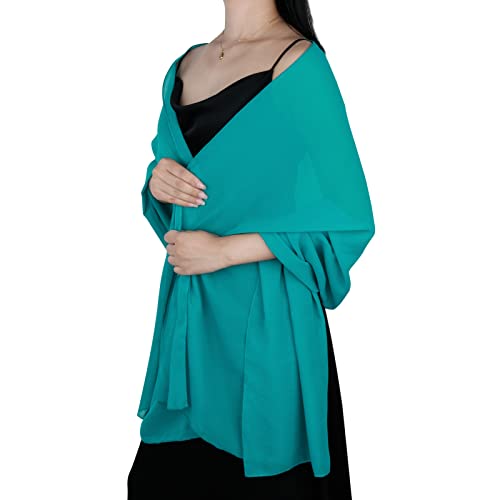 Ladiery Chiffon Shawl Wraps for Women Evening Dresses, Elegant Soft Sheer Shawls for formal dressy Bride Wedding - color: Emerald Green