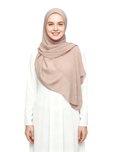 Lina & Lily Sparkle Shimmer Gold Glitter Women's Chiffon Hijab Head Scarf Shawl Wrap Lightweight - color: Nude