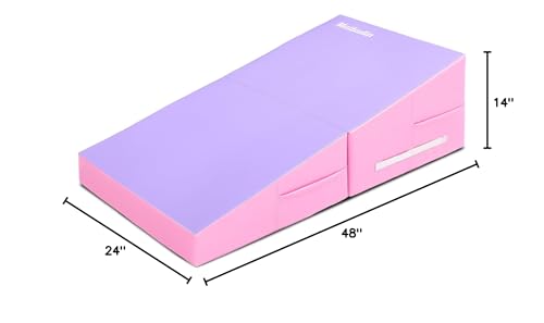 Matladin 48"x24"x14" Tumbling Mat - Folding Gymnastics Cheese Wedge Mat for Kids, Girls Home Training - color: Petal Pink, Purple