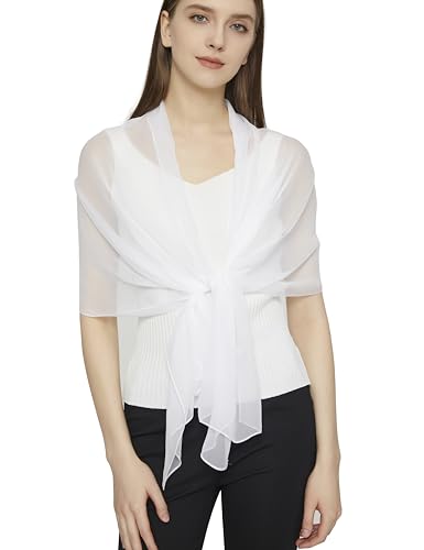 PANTONIGHT Long Chiffon Sheer Scarf For womens - color: 073 White