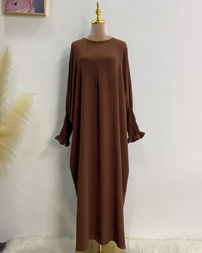 Muslim Prayer Abaya Islamic Women's Khimar Pure Color Hijab Dress Long Sleeve Dubai Kaftan - color: Coffee