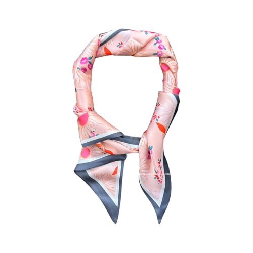 Silk Feeling Head Scarf Fashion Satin Hair Scarf Square Long Scarves for Women Gifts - color: 02 Pink Flower /5.12 X 59 Inch