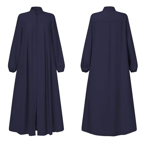 Womens Abaya Muslim Long Sleeve Front Zipper Dress Prayer Islamic Clothes with Pockets - color: Blue, size: X-Large