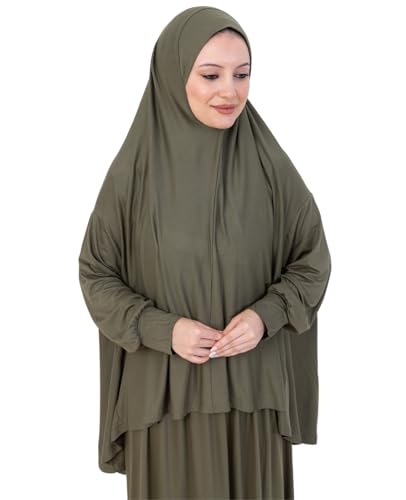 Prien Soft Prayer Dress For Women, Muslim Abaya Hijab Set, Long Turkish Cotton Praying Outfit, Islamic Clothes For Ramadan - color: Khaki