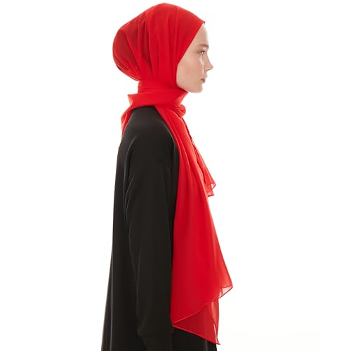 Chiffon Hijab Scarf for Women - Chiffon Hijab Muslim Headscarf Shawl - Soft Fashion Scarf Muslim Headscarf Shawl - color: Red