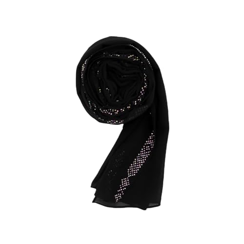 RARITYUS Sparkly Rhinestone Hijab Scarf for Women Silky Chiffon Instant Muslim Islamic Hijab Head Wrap Long Shawls - color: Black