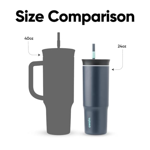 Owala Stainless Steel Triple Layer Insulated Travel Tumbler with Spill Resistant Lid and Straw, BPA Free, 24 oz, Black/Grey (Foggy Tide) (Pack of 12) - color: Foggy Tide, size: 40 Ounces (Pack of 12)