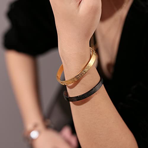 Qitian Islamic Jewelry Gifts for Women Allah Gold Bangles Bracelets Ayatul Kursi Arabic Cuff Bracelet for Women Men Islam Eid Ramadan New Year Gifts - color: A-Gold-Thick- women