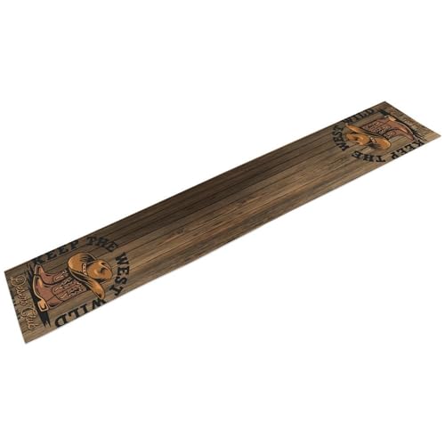 Rustic Western Table Runner, Wild West Cowboy Hat Boot Wooden Design Farmhouse Country Table Runner for Kitchen Dining Party, 13x36 Inch - color: Cowboy -9, size: W13"x L36"