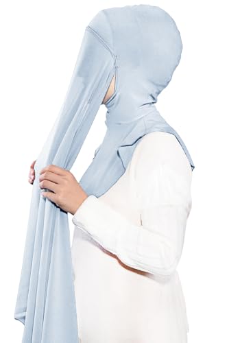 Lina & Lily Premium Chiffon Ninja Instant Hijab Scarf Stitched Jersey Cap Neck Cover Full Coverage - color: Baby Blue