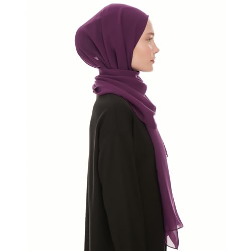 Chiffon Hijab Scarf For Women. Soft Fashion Headscarf Shawl Wrap - color: Dark Purple