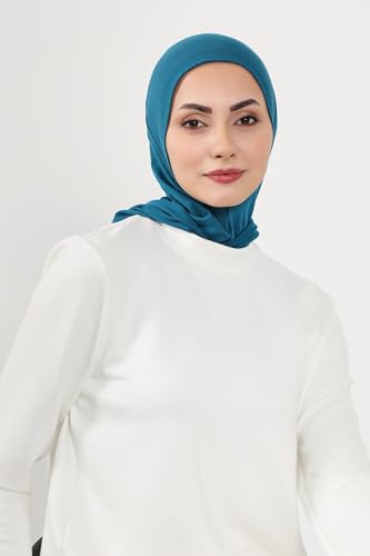 Aisha's Design Full Coverage%95 Cotton Bonnet for Women, Ready-to-Wear Hijab Bonnet Headscarf with Neck Coverage - color: Petrol
