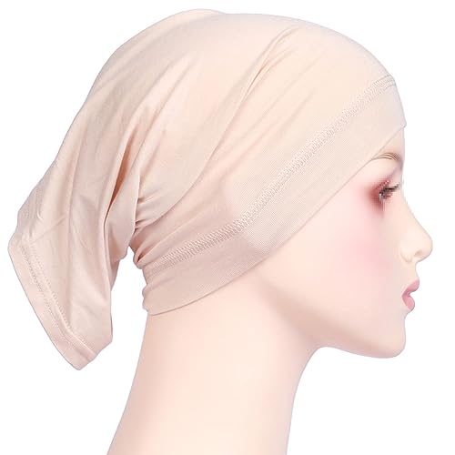2 Pcs Women Hijab Undercaps Under Scarf Hijab Cap Solid Color Stretch Under Caps Inner Under Scarf Hat Beige - color: Beige