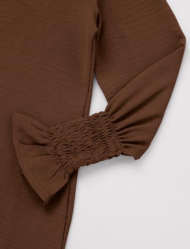 IDOPIP Muslim Dress for Girls Islamic Prayer Abaya Smocked Long Sleeve Kaftan Robe Dresses with Hijab Ramadan Dubai Outfits - color: Coffee, size: 3-4 Years