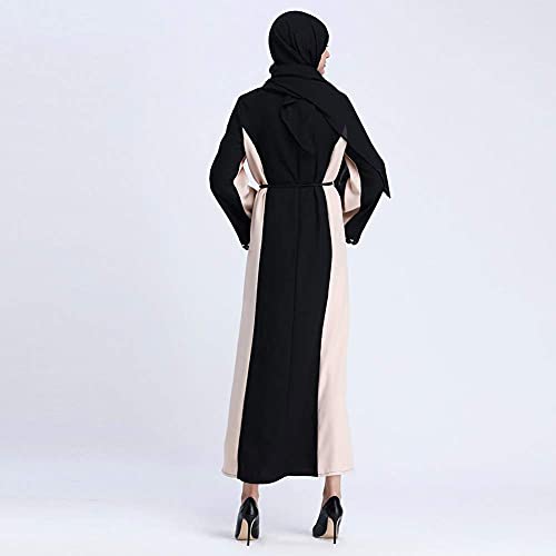 Traditional Muslim Women Abaya Dress 3D Fower Blooming Long Sleeve Maxi Length Cardigan Robe with Sashes Saudi Arab Dubai (L, 49# Khaki spliced black)
