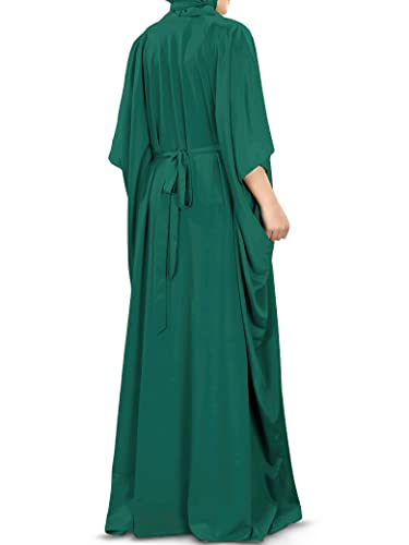 MyBatua Women's Kaftan, Free Size Abaya, Dubai Islamic Dress, Muslim Maxi KF-001 - color: Dark Green