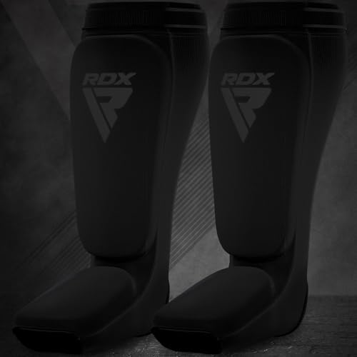 RDX Shin Guards Kickboxing Muay Thai, SATRA Approved, MMA Leg Instep Protection Pads, Sparring Training Martial Arts Boxing, Elasticated Padded Protector, Karate BJJ Taekwondo Gear, Men Women - color: Full Black, size: Small
