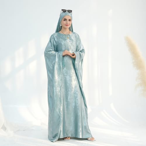 ODIZLI Abayas For Women Muslim Metallic Shiny Hijab Prayer Dress Arabic Kaftan Dubai Turkey Islamic Dress - color: Peacock Blue, size: Size Two