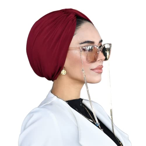 para life Knot Turbans for Women, Breathable Instant Turban|Standard Size Cotton|Pre-tied Scarf, Hijab Cap&Undercap - color: Burgundy