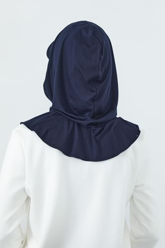 Aisha's Design Full Coverage Cotton Bonnet Hijab with Visor Modest Underscarf Bonnet - color: Navy Blue