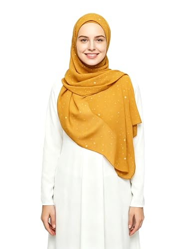 Lina & Lily Sparkle Shimmer Gold Glitter Women's Chiffon Hijab Head Scarf Shawl Wrap Lightweight - color: Mustard Yellow