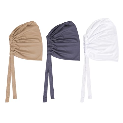 PURFUN 3 Pcs Muslim Inner Hijab Caps Women Solid Color Under Hijab Caps Stretchy Breathable Full Cover Undercap Tube Bonnet - color: Khaki+grey+white