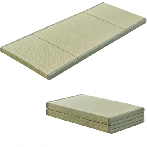HAGiHARA Japanese Tatami Mat, Foam Board Filled Folding Floor Mattress, Rush Grass Futon, Traditional Tatami Pad for Meditation, Yoga, Sleeping, Summer Use, 35.43" x 78.74" x 1.38" - size: Twin XXL