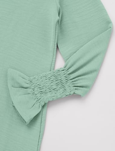IDOPIP Muslim Dress for Girls Islamic Prayer Abaya Smocked Long Sleeve Kaftan Robe Dresses with Hijab Ramadan Dubai Outfits - color: Green, size: 11-12 Years