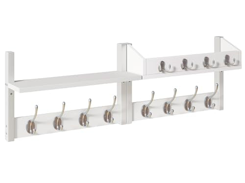 YMYNY 31.5" Coat Rack Wall Mount with Shelf, 4 in 1 Key and Coat Hanger with 12 Metal Hooks, Wall Shelf with Hooks & Mail Holder for Living Room, Bedroom, White, HWS007W-2 - color: White, size: 31.5" - 4-in-1